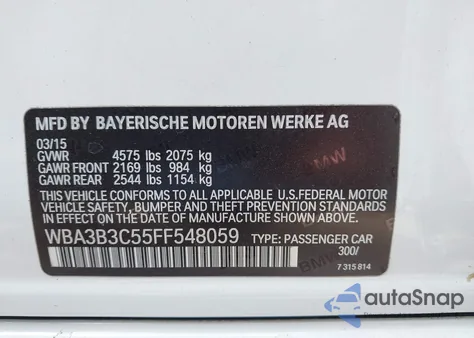 2015 BMW 328I xDrive from USA, damaged, VIN WBA3B3C55FF548059
